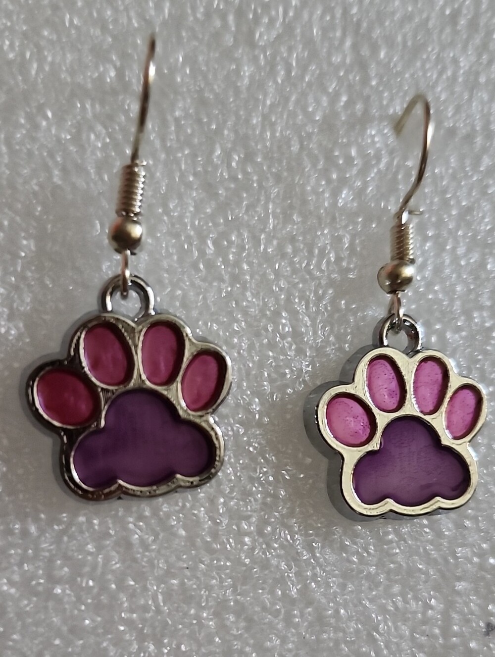 Hand Crafted Pink and Purple Paw Print Drop Earrings